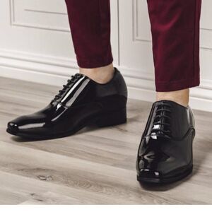 TOTO Men's Invisible Height Increasing Elevator Patent Leather Shoes